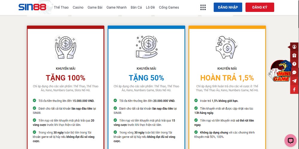 Điều kiện nhận khuyến mãi sin88