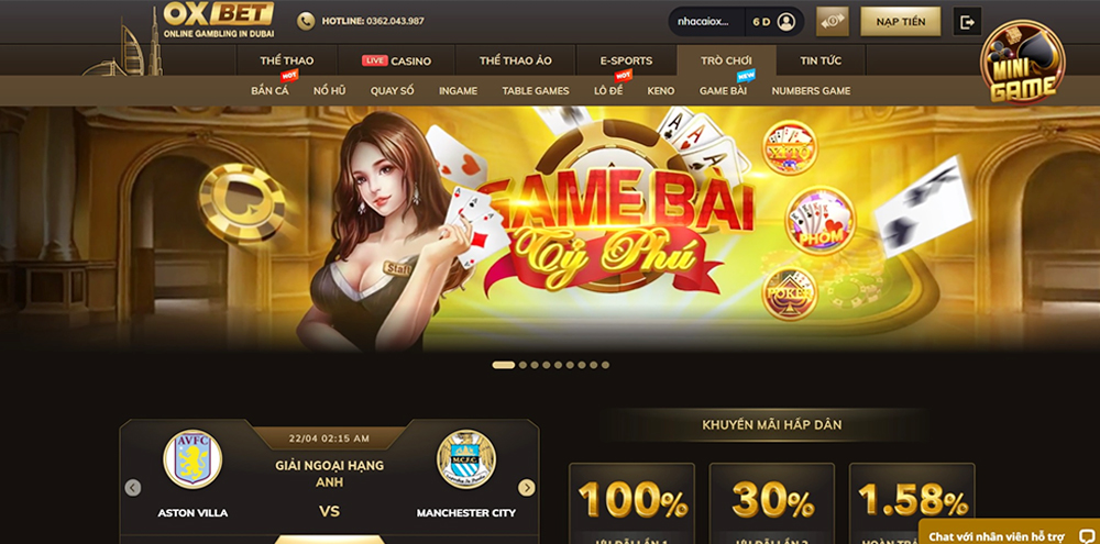 OXbet đa dạng trò chơi